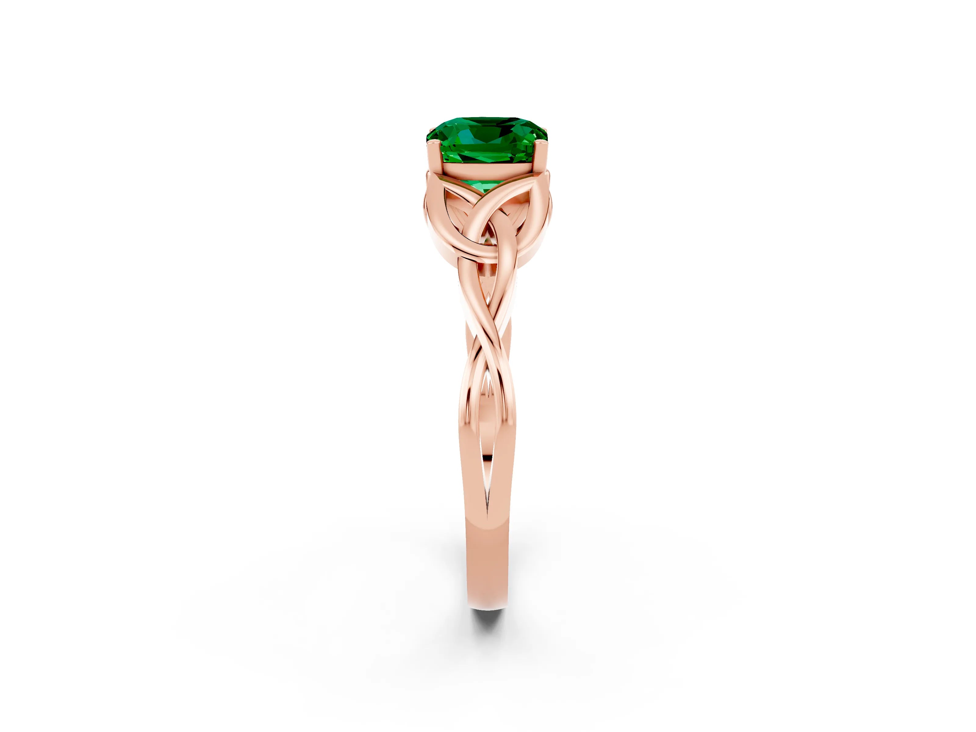 Rose gold Cushion Cut Emerald Solitaire Engagement Ring with Celtic Knot Band and Four-Prong Setting_2