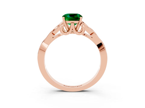 Rose gold Cushion Cut Emerald Solitaire Engagement Ring with Celtic Knot Band and Four-Prong Setting_3