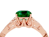 Rose gold Cushion Cut Emerald Solitaire Engagement Ring with Celtic Knot Band and Four-Prong Setting_4