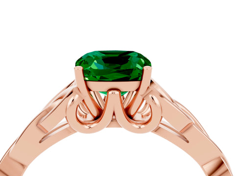 Rose gold Cushion Cut Emerald Solitaire Engagement Ring with Celtic Knot Band and Four-Prong Setting_4