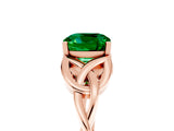 Rose gold Cushion Cut Emerald Solitaire Engagement Ring with Celtic Knot Band and Four-Prong Setting_5