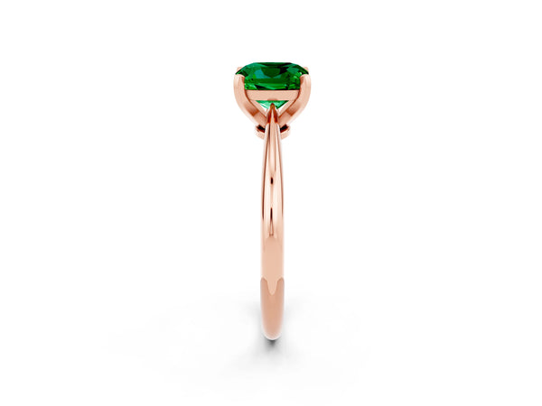 Rose gold Cushion Cut Emerald Solitaire Engagement Ring with Classic Band and Four-Prong Setting