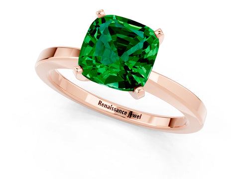 Rose gold Cushion Cut Emerald Solitaire Engagement Ring with Classic Band and Four-Prong Setting_25