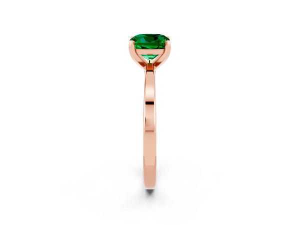 Rose gold Cushion Cut Emerald Solitaire Engagement Ring with Classic Band and Four-Prong Setting