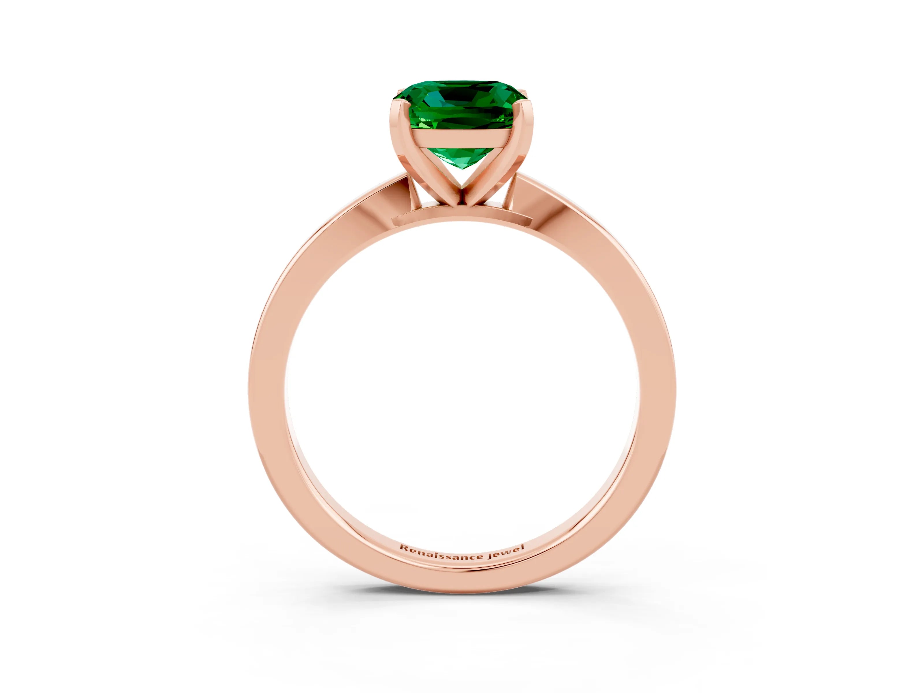 Rose gold Cushion Cut Emerald Solitaire Engagement Ring with Classic Band and Four-Prong Setting_27