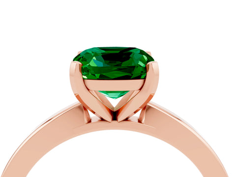 Rose gold Cushion Cut Emerald Solitaire Engagement Ring with Classic Band and Four-Prong Setting_28