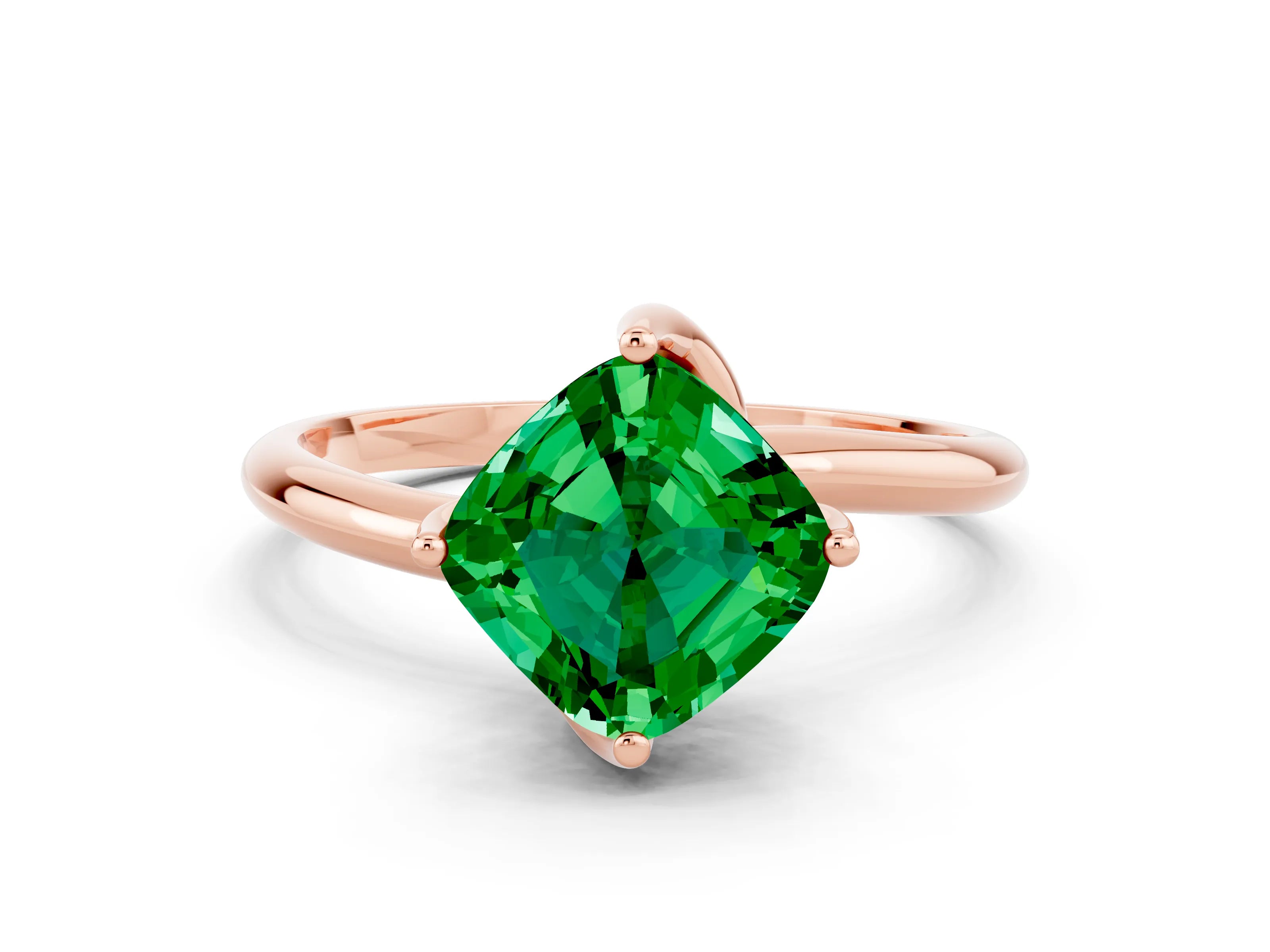 Rose gold Cushion Cut Emerald Solitaire Engagement Ring with Four-Prong Setting and Classic Band_12