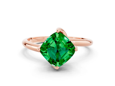 Rose gold Cushion Cut Emerald Solitaire Engagement Ring with Four-Prong Setting and Classic Band_12