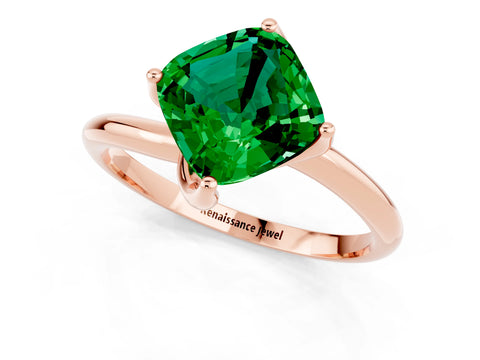 Rose gold Cushion Cut Emerald Solitaire Engagement Ring with Four-Prong Setting and Classic Band_13