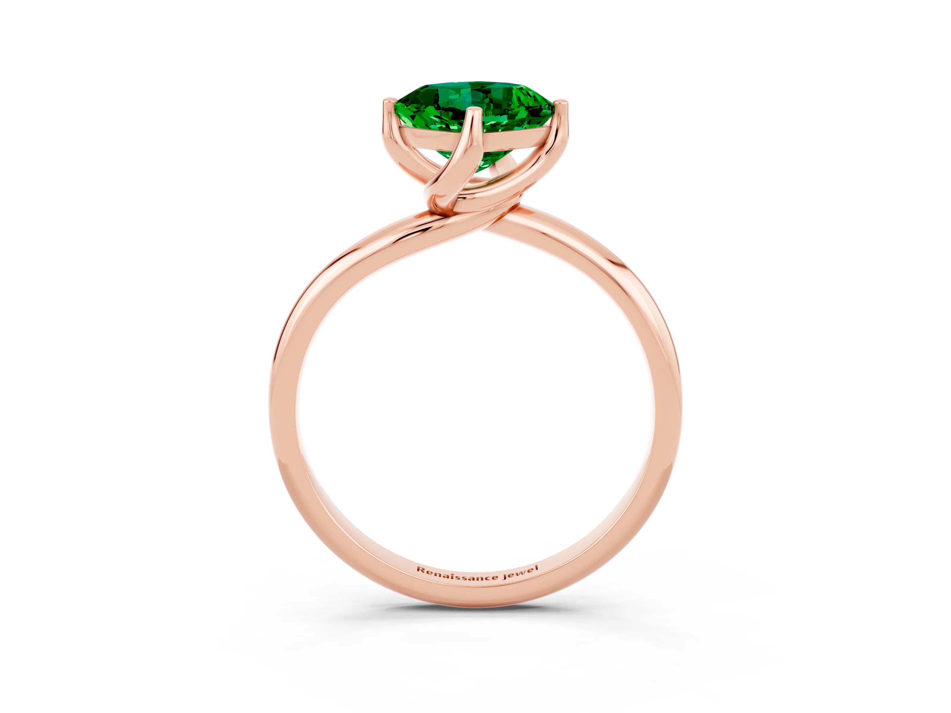 Rose gold Cushion Cut Emerald Solitaire Engagement Ring with Four-Prong Setting and Classic Band_15