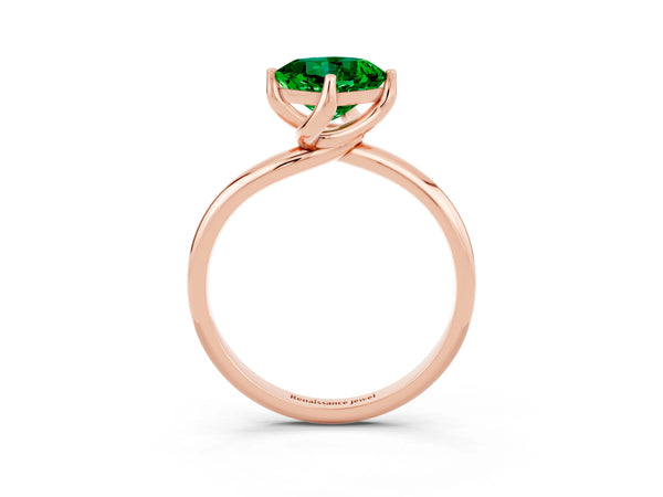 Rose gold Cushion Cut Emerald Solitaire Engagement Ring with Four-Prong Setting and Classic Band