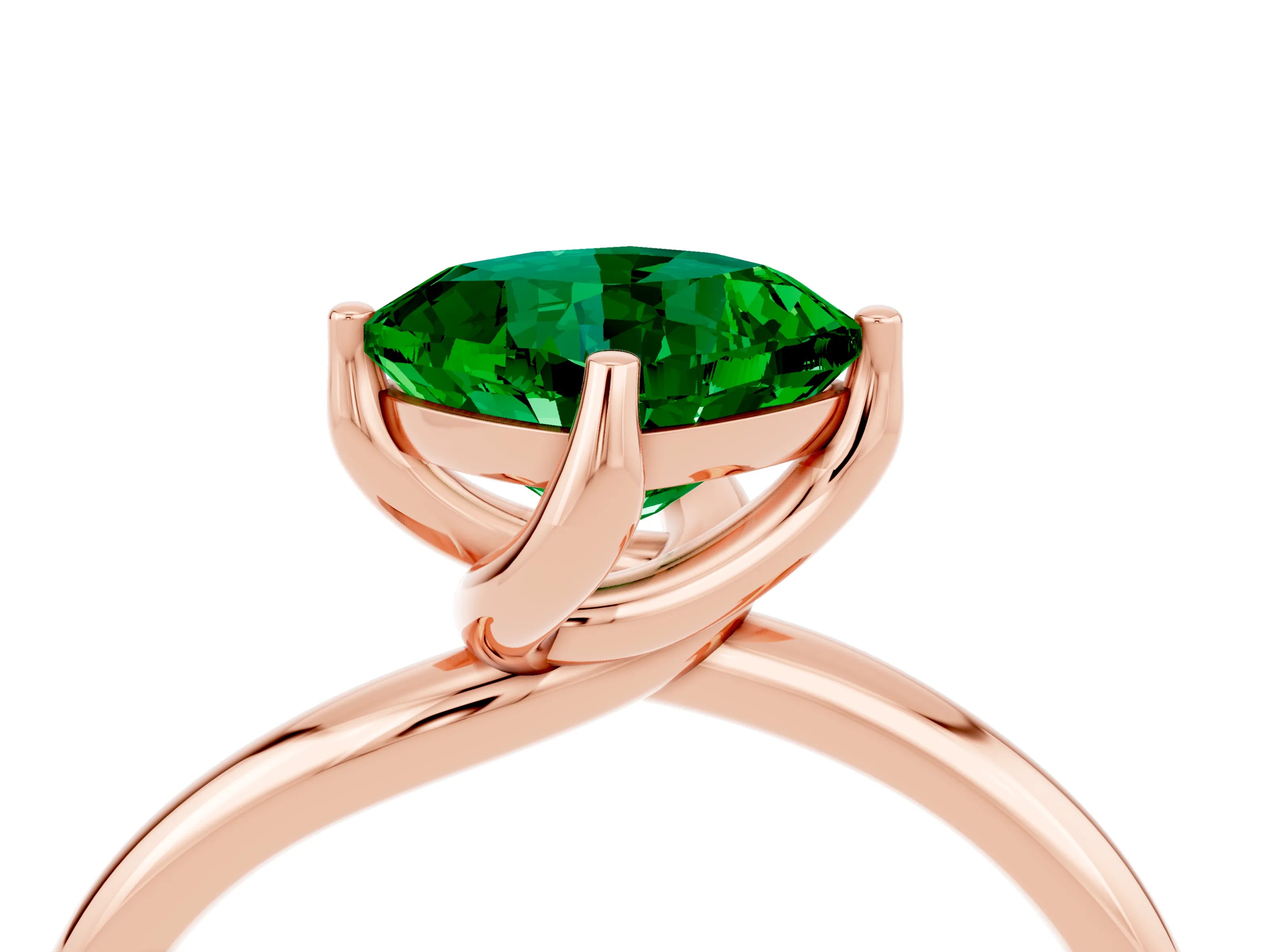Rose gold Cushion Cut Emerald Solitaire Engagement Ring with Four-Prong Setting and Classic Band_16