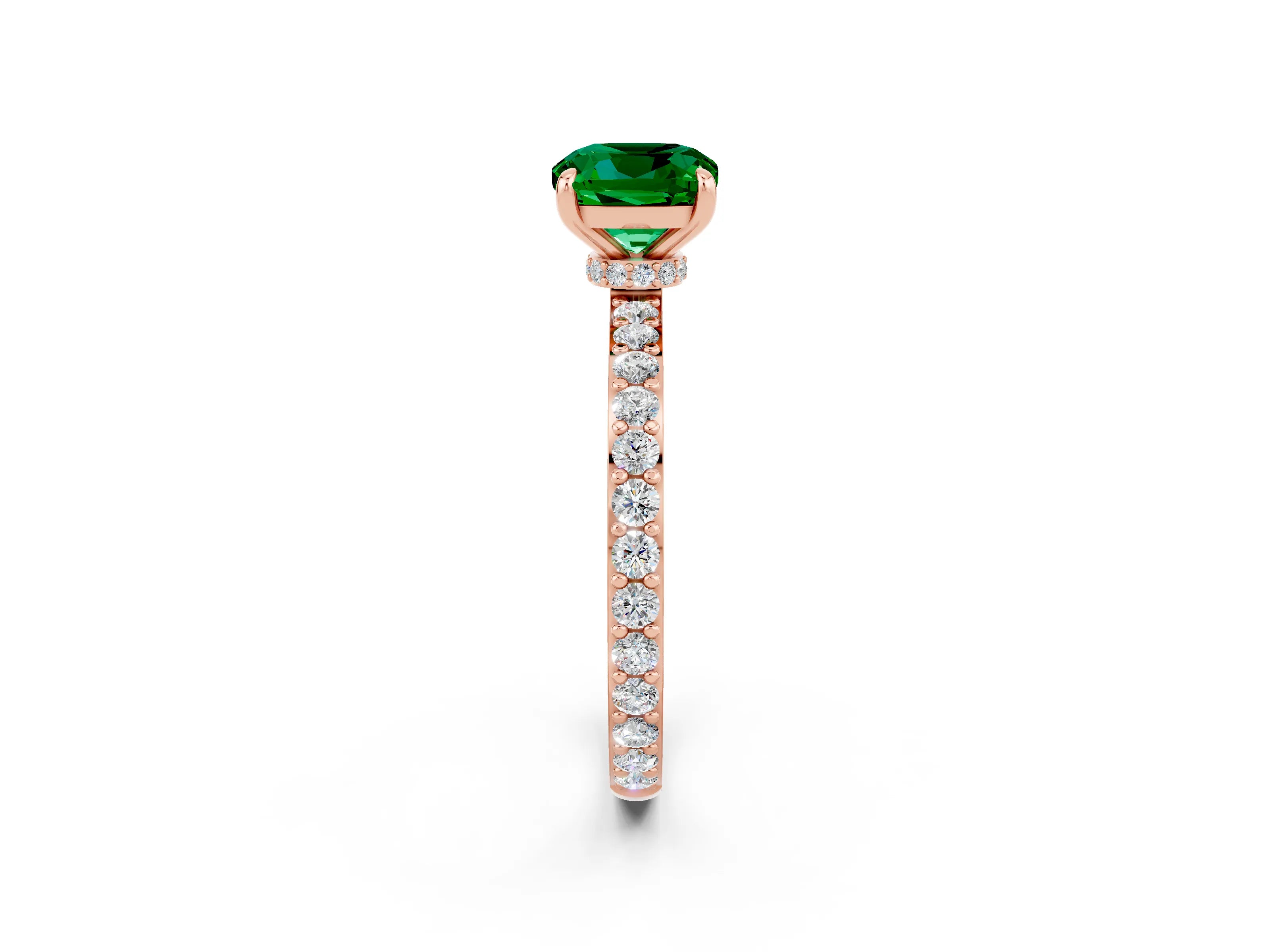 Rose gold Cushion Cut Emerald Solitaire Engagement Ring with Pavé Band and Four-Prong Setting_2