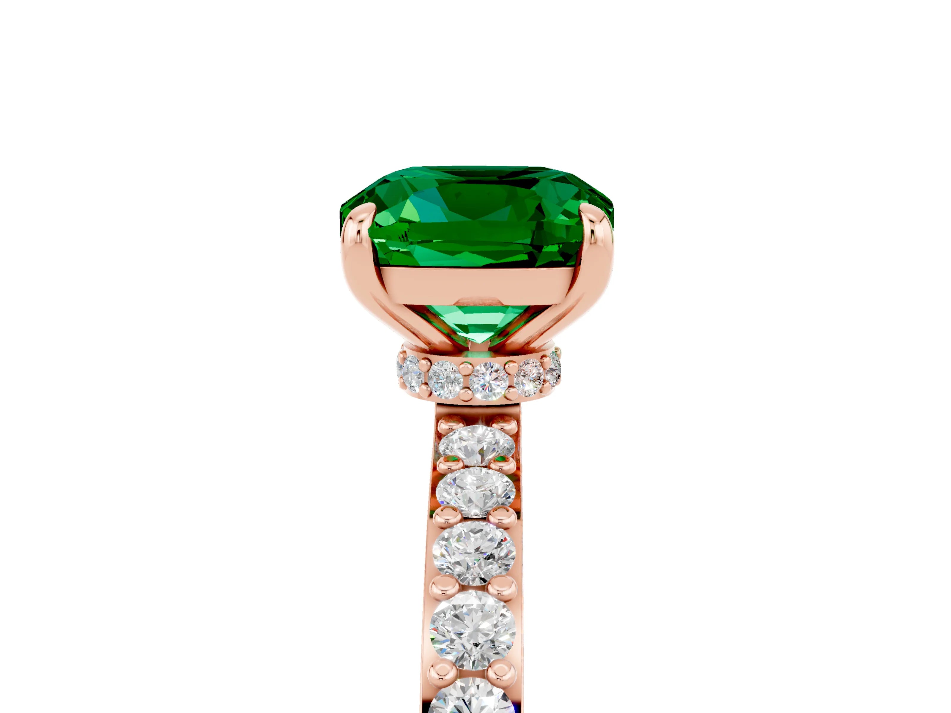 Rose gold Cushion Cut Emerald Solitaire Engagement Ring with Pavé Band and Four-Prong Setting_5
