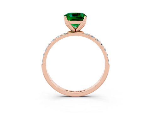 Rose gold Cushion Cut Emerald Solitaire Engagement Ring with Pavé Band and Prong Setting_3