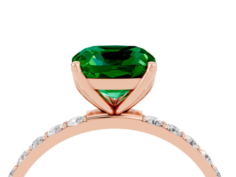 Rose gold Cushion Cut Emerald Solitaire Engagement Ring with Pavé Band and Prong Setting_4