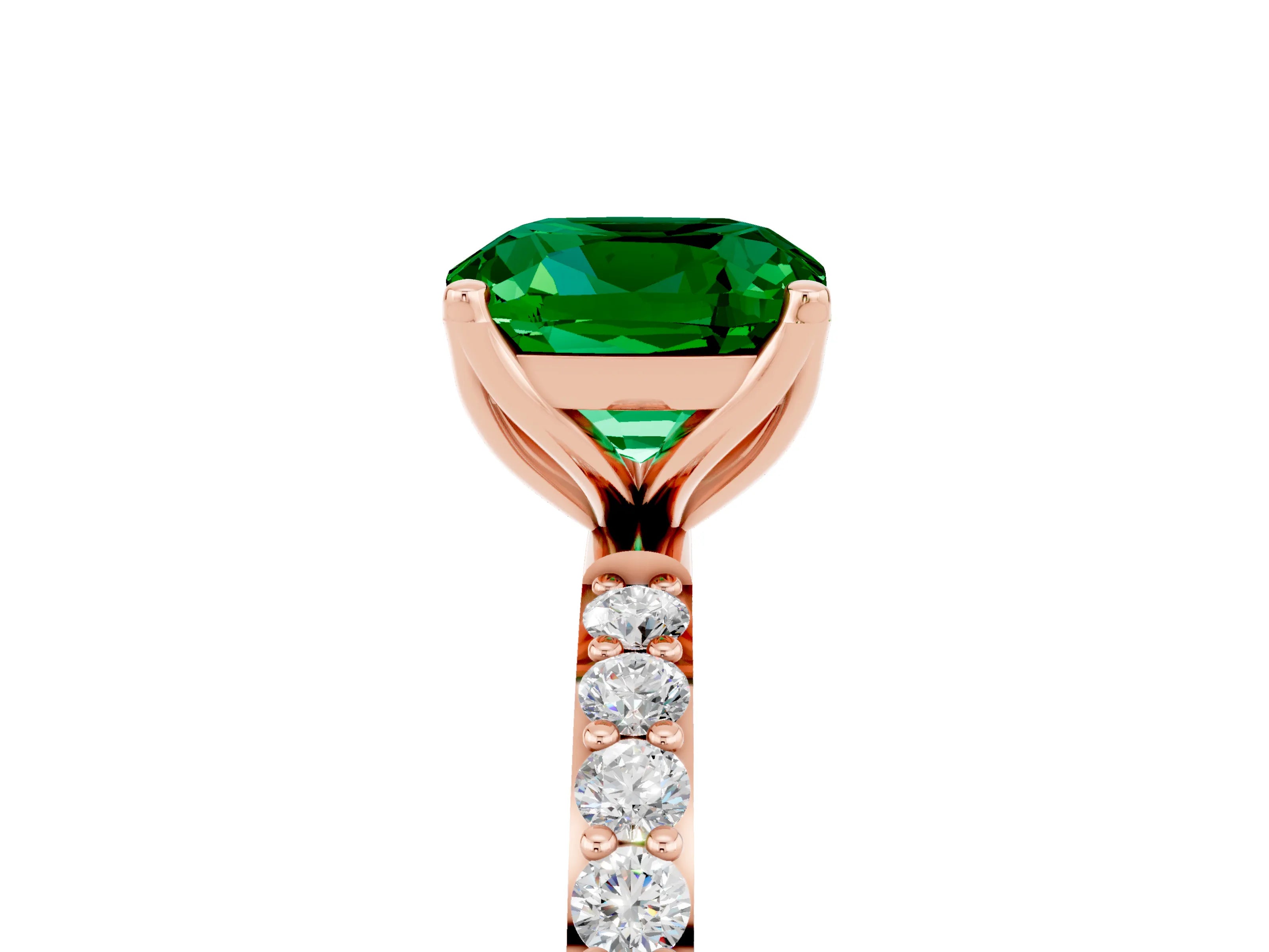 Rose gold Cushion Cut Emerald Solitaire Engagement Ring with Pavé Band and Prong Setting_5