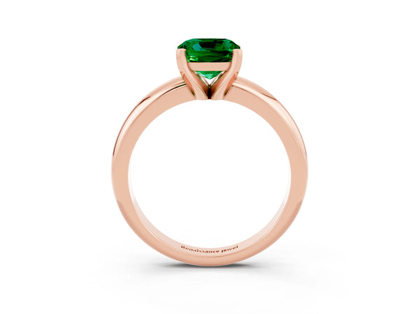 Rose gold Cushion Cut Emerald Solitaire Engagement Ring with Round Band and Four-Prong Setting