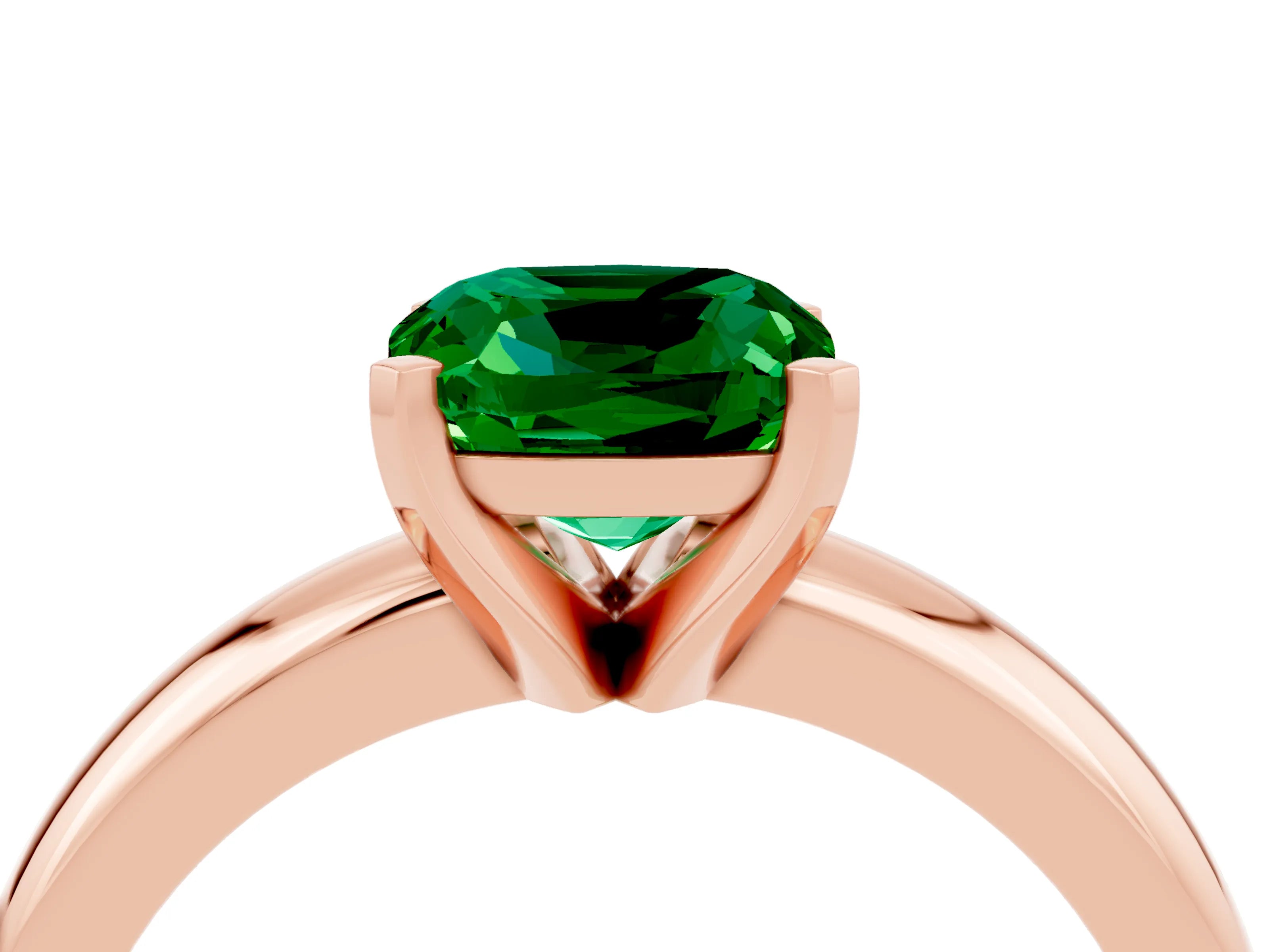 Rose gold Cushion Cut Emerald Solitaire Engagement Ring with Round Band and Four-Prong Setting_4