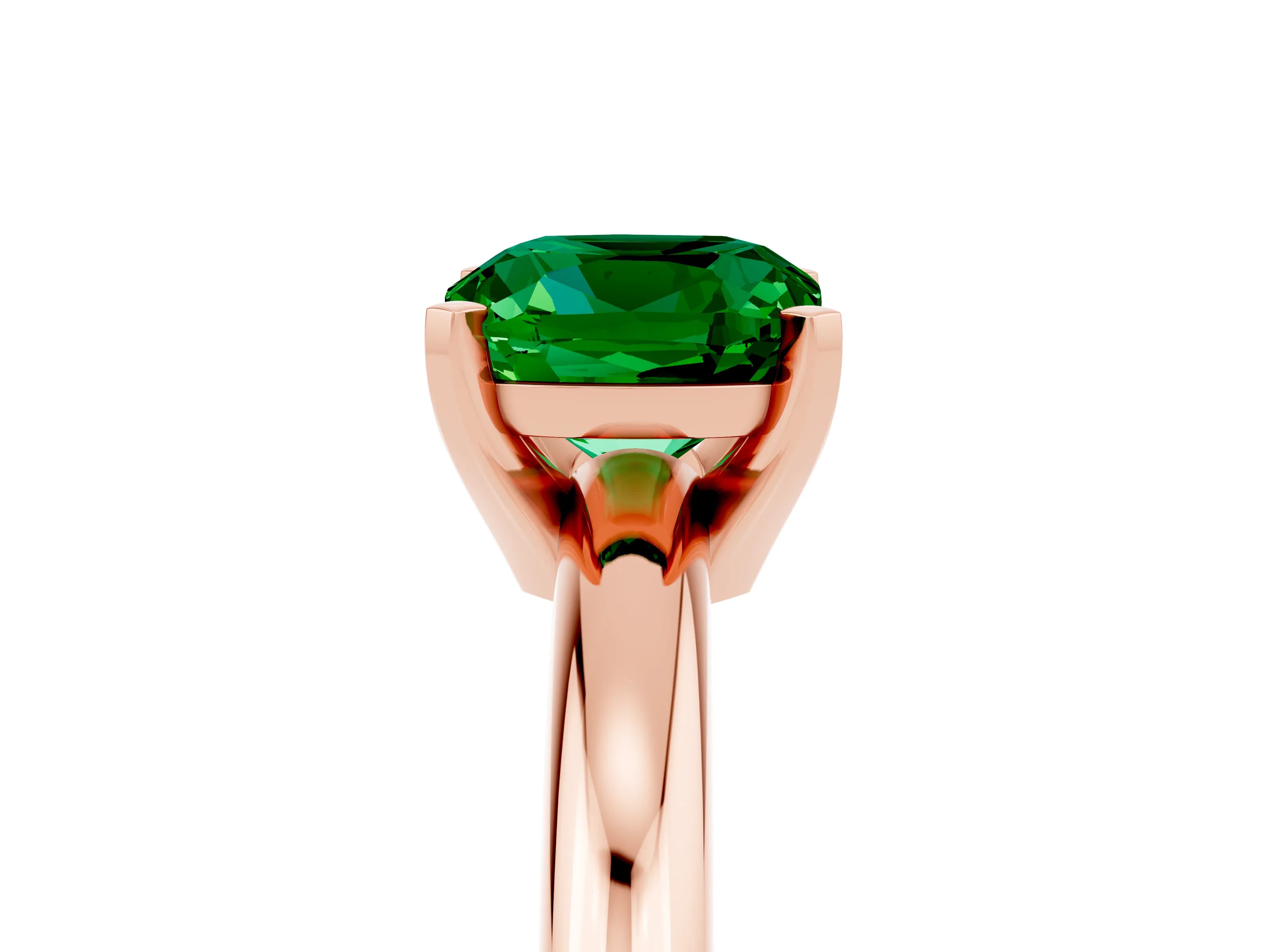 Rose gold Cushion Cut Emerald Solitaire Engagement Ring with Round Band and Four-Prong Setting_5