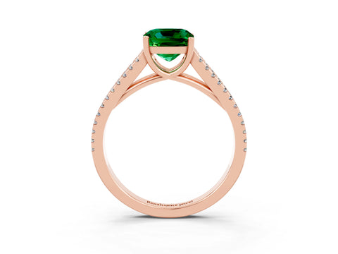 Rose gold Cushion Cut Emerald Solitaire Engagement Ring with Split Shank Pavé Band_3