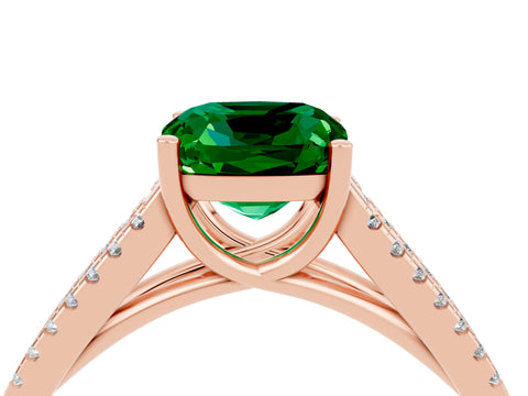 Rose gold Cushion Cut Emerald Solitaire Engagement Ring with Split Shank Pavé Band_4