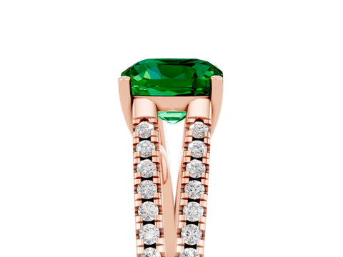 Rose gold Cushion Cut Emerald Solitaire Engagement Ring with Split Shank Pavé Band_5