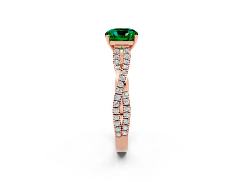 Rose gold Cushion Cut Emerald Solitaire Engagement Ring with Twisted Pavé Band and Four-Prong Setting_14