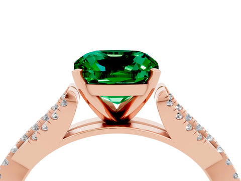 Rose gold Cushion Cut Emerald Solitaire Engagement Ring with Twisted Pavé Band and Four-Prong Setting_16