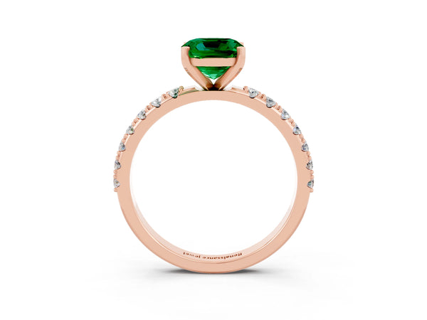 Rose gold Cushion Cut Emerald Solitaire Pavé Band with Four-Prong Setting