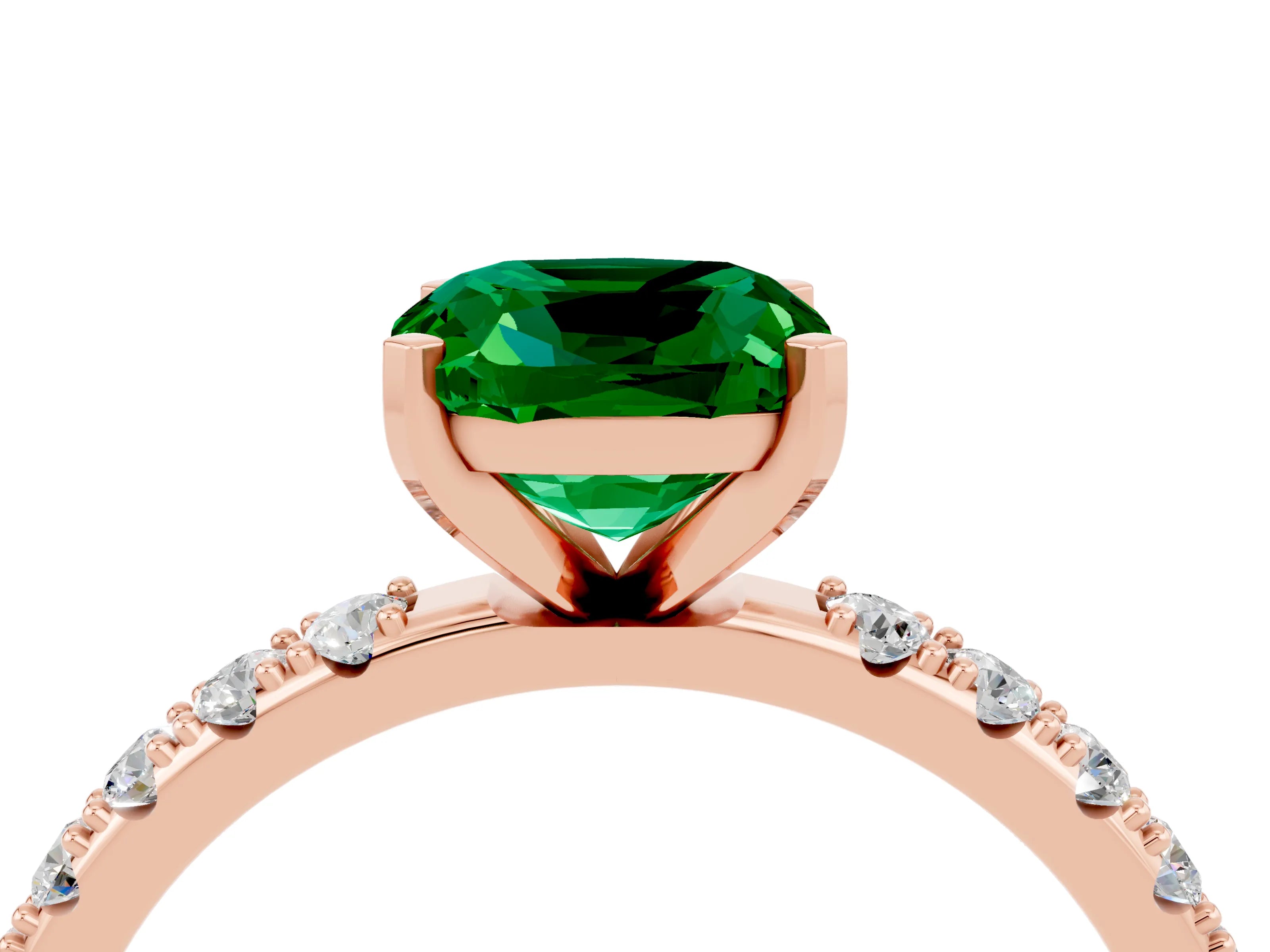 Rose gold Cushion Cut Emerald Solitaire Pavé Band with Four-Prong Setting_4