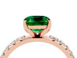 Rose gold Cushion Cut Emerald Solitaire Pavé Band with Four-Prong Setting_4