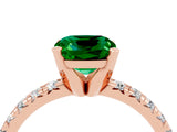 Rose gold Cushion Cut Emerald Solitaire Pavé Engagement Ring with Round Band and Prong Setting_16