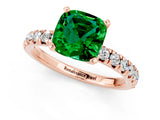 Rose gold Cushion Cut Emerald Solitaire Pavé Engagement Ring with Round Band and Prong Setting_79