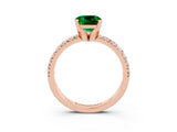 Rose gold Cushion Cut Emerald Solitaire Pavé Engagement Ring with Round Band and Prong Setting_81