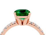 Rose gold Cushion Cut Emerald Solitaire Pavé Engagement Ring with Round Band and Prong Setting_82