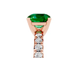 Rose gold Cushion Cut Emerald Solitaire Pavé Engagement Ring with Round Band and Prong Setting_83