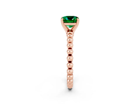 Rose gold Cushion Cut Emerald Solitaire Ring with Beaded Band and Prong Setting_2