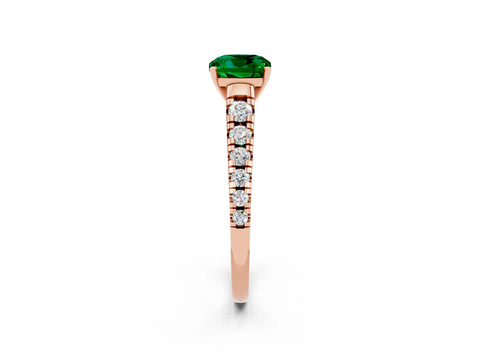 Rose gold Cushion Cut Emerald Solitaire Ring with Cathedral Setting and Pavé Band_2