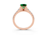Rose gold Cushion Cut Emerald Solitaire Ring with Cathedral Setting and Pavé Band_3
