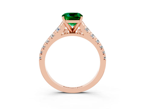 Rose gold Cushion Cut Emerald Solitaire Ring with Cathedral Setting and Pavé Band_3