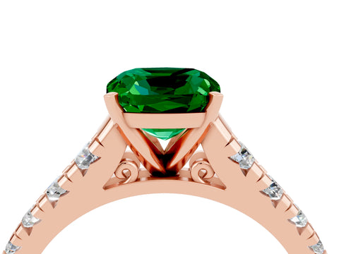 Rose gold Cushion Cut Emerald Solitaire Ring with Cathedral Setting and Pavé Band_4