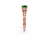 Rose gold Cushion Cut Emerald Solitaire Ring with Filigree Band and Four-Prong Setting_26