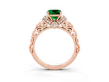 Rose gold Cushion Cut Emerald Solitaire Ring with Filigree Band and Four-Prong Setting_27