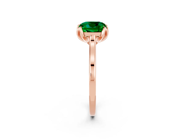 Rose gold Cushion Cut Emerald Solitaire Ring with Flower Prong Setting and Classic Band