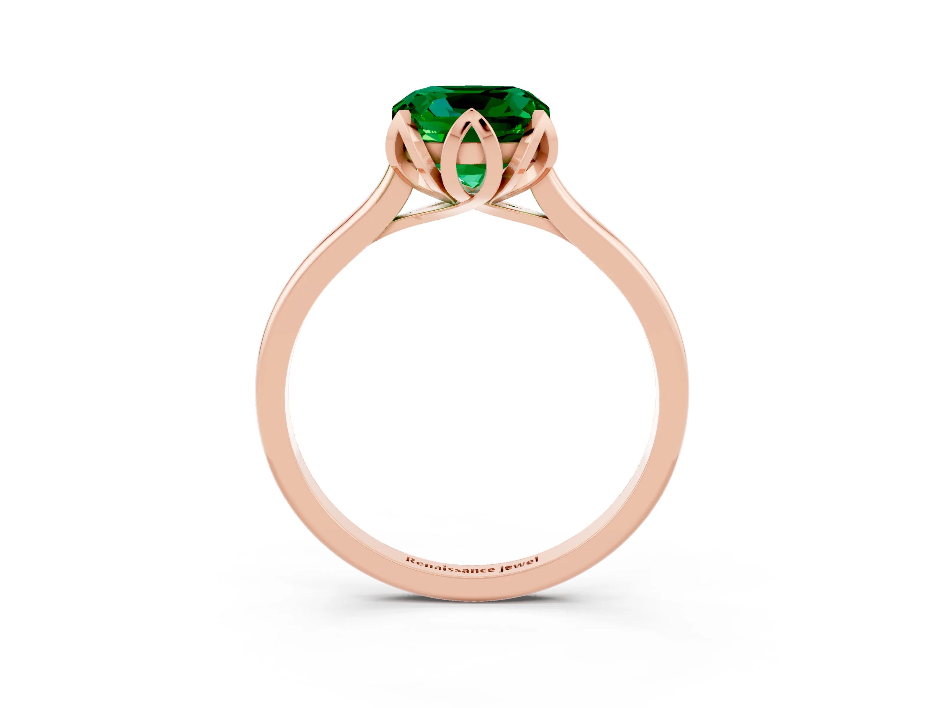 Rose gold Cushion Cut Emerald Solitaire Ring with Flower Prong Setting and Classic Band_15