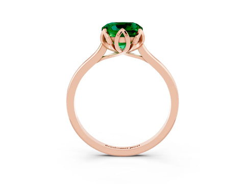 Rose gold Cushion Cut Emerald Solitaire Ring with Flower Prong Setting and Classic Band_15
