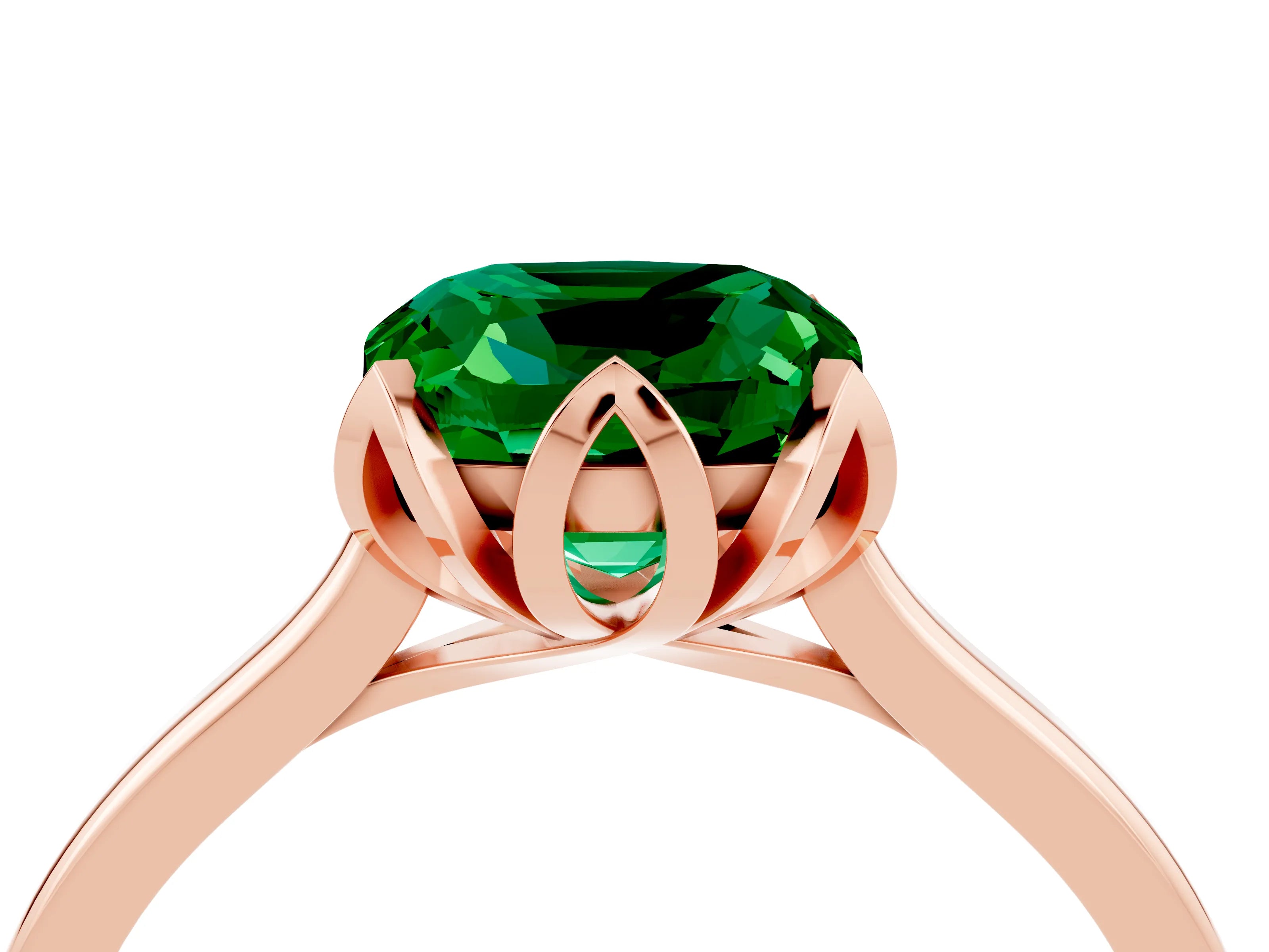 Rose gold Cushion Cut Emerald Solitaire Ring with Flower Prong Setting and Classic Band_16