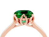 Rose gold Cushion Cut Emerald Solitaire Ring with Flower Prong Setting and Classic Band_16