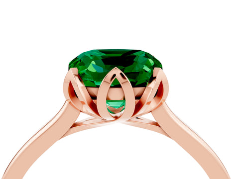 Rose gold Cushion Cut Emerald Solitaire Ring with Flower Prong Setting and Classic Band_16